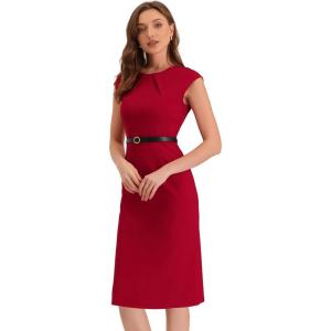 imageAllegra K Elegant Business Dress for Womens Cap Sleeve Belted Wear to Work Sheath DressesRed