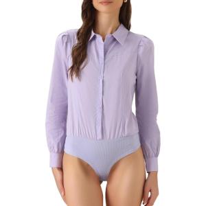 imageAllegra K Leotard Shirt for Womens Collared Business Casual Button Down Long Sleeves Bodysuit TopPurple