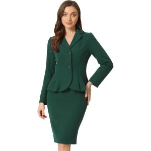 imageAllegra K Skirt Suit Sets for Womens 2 Piece Formal Office Notched Lapel Peplum Jacket Blazer Pencil Skirts SetDark Green