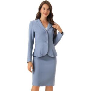 imageAllegra K Skirt Suit Sets for Womens 2 Piece Formal Office Notched Lapel Peplum Jacket Blazer Pencil Skirts SetGray Blue