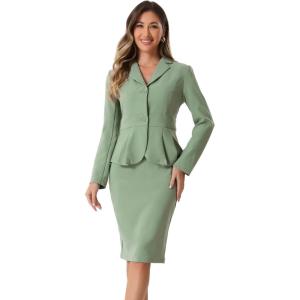 imageAllegra K Skirt Suit Sets for Womens 2 Piece Formal Office Notched Lapel Peplum Jacket Blazer Pencil Skirts SetPea Green