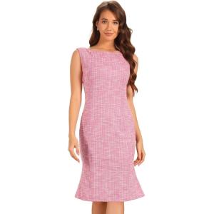 imageAllegra K Tweed Dress for Womens Summer Sleeveless Elegant Plaid Bodycon DressesHot Pink