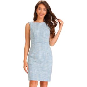 imageAllegra K Tweed Dress for Womens Summer Sleeveless Elegant Plaid Bodycon DressesLight Blue
