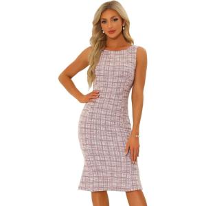 imageAllegra K Tweed Dress for Womens Summer Sleeveless Elegant Plaid Bodycon DressesPink