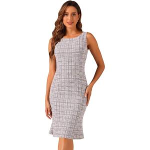 imageAllegra K Tweed Dress for Womens Summer Sleeveless Elegant Plaid Bodycon DressesPurple