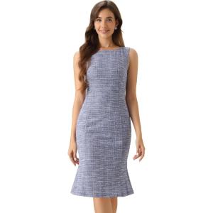 imageAllegra K Tweed Dress for Womens Summer Sleeveless Elegant Plaid Bodycon DressesPurple Blue