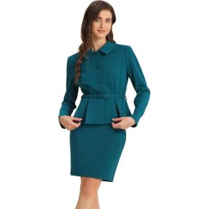 imageAllegra K Two Pieces Suits for Womens Business Peplum Blazer Jacket Mini Pencil Skirt SetsBlue Green