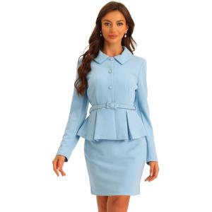 imageAllegra K Two Pieces Suits for Womens Business Peplum Blazer Jacket Mini Pencil Skirt SetsLight Blue