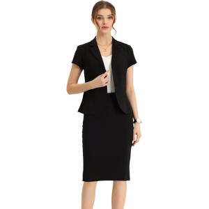 imageAllegra K Womens Business Skirt Suit Set Work Office Short Sleeve Blazer Jacket Pencil SkirtBlack