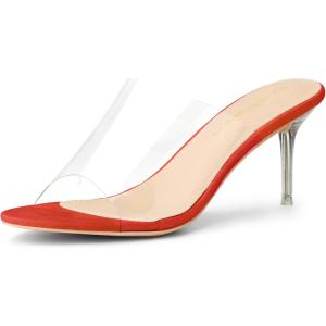 imageAllegra K Womens Clear Strap Open Toe Slip On Stiletto Heel Slide SandalsOrange