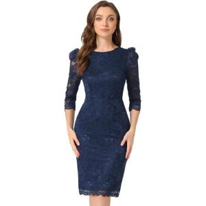 imageAllegra K Womens Elegant Lace Dress 34 Sleeve Business Wedding Guest Cocktail Bodycon DressDark Blue