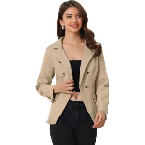 imageAllegra K Womens Jean Jacket Button Down Notched Lapel Long Sleeve Work Office Denim Blazer JacketKhaki