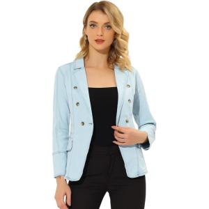 imageAllegra K Womens Jean Jacket Button Down Notched Lapel Long Sleeve Work Office Denim Blazer JacketLight Blue