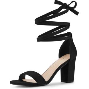 imageAllegra K Womens Lace Up and Ankle Strap Chunky Heel SandalsBlack