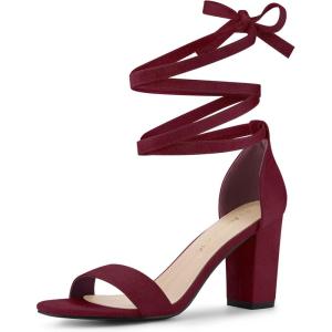 imageAllegra K Womens Lace Up and Ankle Strap Chunky Heel SandalsBurgundy