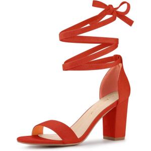 imageAllegra K Womens Lace Up and Ankle Strap Chunky Heel SandalsDark Orange