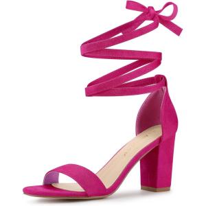 imageAllegra K Womens Lace Up and Ankle Strap Chunky Heel SandalsHot Pink