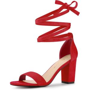 imageAllegra K Womens Lace Up and Ankle Strap Chunky Heel SandalsRed