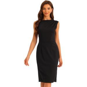imageAllegra K Work Dress for Womens Crew Neck Business Casual Knee Length Sleeveless Sheath DressesBlack