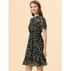 imageAllegra K Floral Dress for Womens 2024 Summer Puff Sleeve Ruffles Tiered Chiffon Smocked DressesBlack