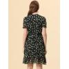 imageAllegra K Floral Dress for Womens 2024 Summer Puff Sleeve Ruffles Tiered Chiffon Smocked DressesBlack