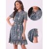 imageAllegra K Floral Dress for Womens 2024 Summer Puff Sleeve Ruffles Tiered Chiffon Smocked DressesGrey Blue