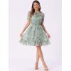 imageAllegra K Floral Dress for Womens 2024 Summer Puff Sleeve Ruffles Tiered Chiffon Smocked DressesLight Green