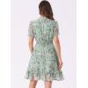 imageAllegra K Floral Dress for Womens 2024 Summer Puff Sleeve Ruffles Tiered Chiffon Smocked DressesLight Green