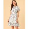 imageAllegra K Floral Dress for Womens 2024 Summer Puff Sleeve Ruffles Tiered Chiffon Smocked DressesWhite