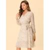 imageAllegra K Womens Chiffon Floral Sexy Deep V Neck Tie Waist Bishop Sleeve Casual Wrap Midi DressApricot