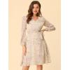 imageAllegra K Womens Chiffon Floral Sexy Deep V Neck Tie Waist Bishop Sleeve Casual Wrap Midi DressApricot