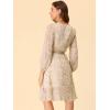 imageAllegra K Womens Chiffon Floral Sexy Deep V Neck Tie Waist Bishop Sleeve Casual Wrap Midi DressApricot