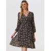 imageAllegra K Womens Chiffon Floral Sexy Deep V Neck Tie Waist Bishop Sleeve Casual Wrap Midi DressBlack