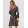 imageAllegra K Womens Chiffon Floral Sexy Deep V Neck Tie Waist Bishop Sleeve Casual Wrap Midi DressBlack