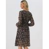 imageAllegra K Womens Chiffon Floral Sexy Deep V Neck Tie Waist Bishop Sleeve Casual Wrap Midi DressBlack