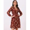 imageAllegra K Womens Chiffon Floral Sexy Deep V Neck Tie Waist Bishop Sleeve Casual Wrap Midi DressBurgundy
