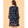 imageAllegra K Womens Chiffon Floral Sexy Deep V Neck Tie Waist Bishop Sleeve Casual Wrap Midi DressDark Blue