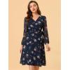 imageAllegra K Womens Chiffon Floral Sexy Deep V Neck Tie Waist Bishop Sleeve Casual Wrap Midi DressDark Blue