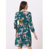 imageAllegra K Womens Chiffon Floral Sexy Deep V Neck Tie Waist Bishop Sleeve Casual Wrap Midi DressDark Green