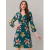 imageAllegra K Womens Chiffon Floral Sexy Deep V Neck Tie Waist Bishop Sleeve Casual Wrap Midi DressDark Green