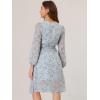 imageAllegra K Womens Chiffon Floral Sexy Deep V Neck Tie Waist Bishop Sleeve Casual Wrap Midi DressLight Blue