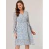 imageAllegra K Womens Chiffon Floral Sexy Deep V Neck Tie Waist Bishop Sleeve Casual Wrap Midi DressLight Blue