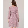 imageAllegra K Womens Chiffon Floral Sexy Deep V Neck Tie Waist Bishop Sleeve Casual Wrap Midi DressPink