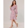 imageAllegra K Womens Chiffon Floral Sexy Deep V Neck Tie Waist Bishop Sleeve Casual Wrap Midi DressPink