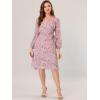 imageAllegra K Womens Chiffon Floral Sexy Deep V Neck Tie Waist Bishop Sleeve Casual Wrap Midi DressPink