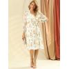 imageAllegra K Womens Chiffon Floral Sexy Deep V Neck Tie Waist Bishop Sleeve Casual Wrap Midi DressWhite