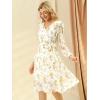 imageAllegra K Womens Chiffon Floral Sexy Deep V Neck Tie Waist Bishop Sleeve Casual Wrap Midi DressWhite