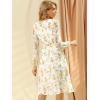 imageAllegra K Womens Chiffon Floral Sexy Deep V Neck Tie Waist Bishop Sleeve Casual Wrap Midi DressWhite