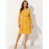imageAllegra K Womens Chiffon Floral Sexy Deep V Neck Tie Waist Bishop Sleeve Casual Wrap Midi DressYellow