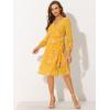 imageAllegra K Womens Chiffon Floral Sexy Deep V Neck Tie Waist Bishop Sleeve Casual Wrap Midi DressYellow